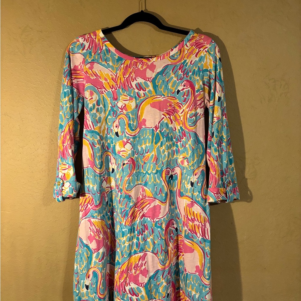 Lilly Pulitzer Pink and Blue Flamingo Long Sleeve Dress
